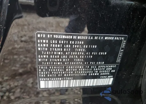 2024 Volkswagen Tiguan S z USA, uszkodzony, nr VIN 3VVFB7AXXRM177692